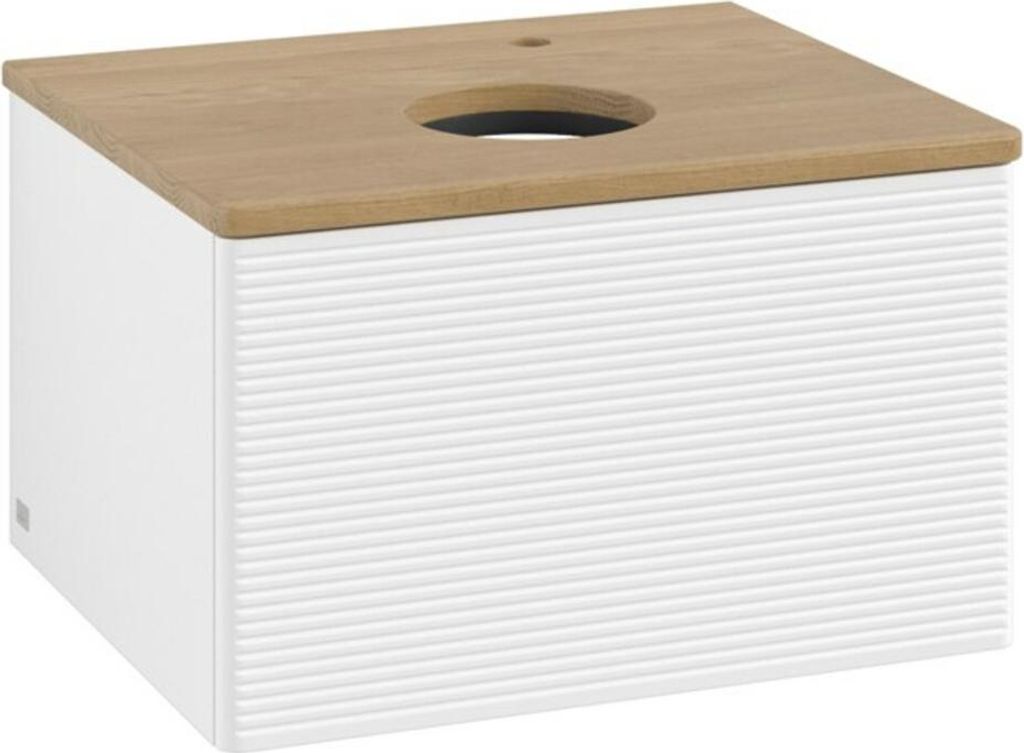 V&B Waschtischunterschrank mit Frontstruktur -Beleuchtung Antao 60x36x50cm, HL, WBP hon. Oa, wh. m Lac