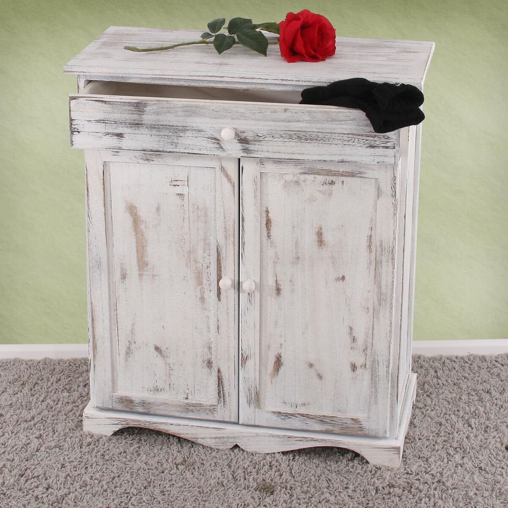 Kommode Schrank, 78x66x33cm, Shabby-Look, Shabby-Look, Vintage weiß