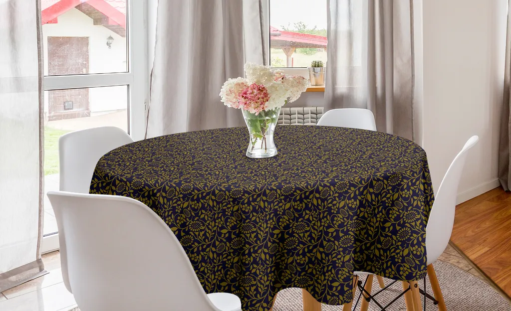 Tovaglia per Esterni e Cucina ABAKUHAUS 150 cm Rotonda - Blu Floreale
