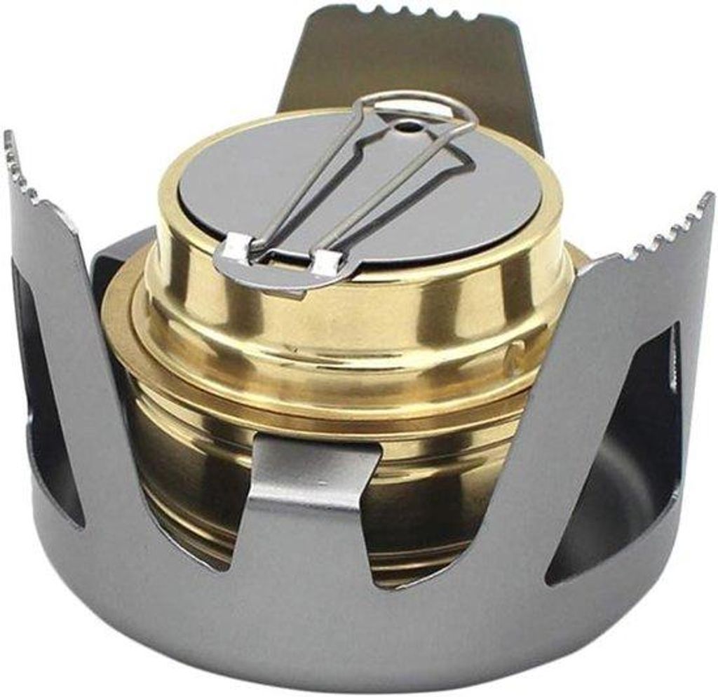 Portable Camping Stove mit Spirit-Brenner, inkl. Stand - für Camping, Wandern, Ausflüge und Reisen in Grau