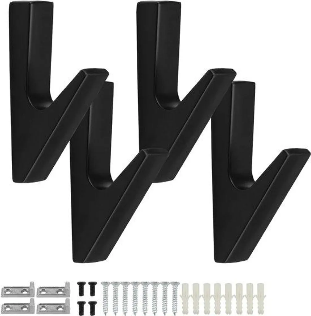 Crochet Porte-manteau Mural Noir en Aluminium Style Acoustique - 4 Pcs