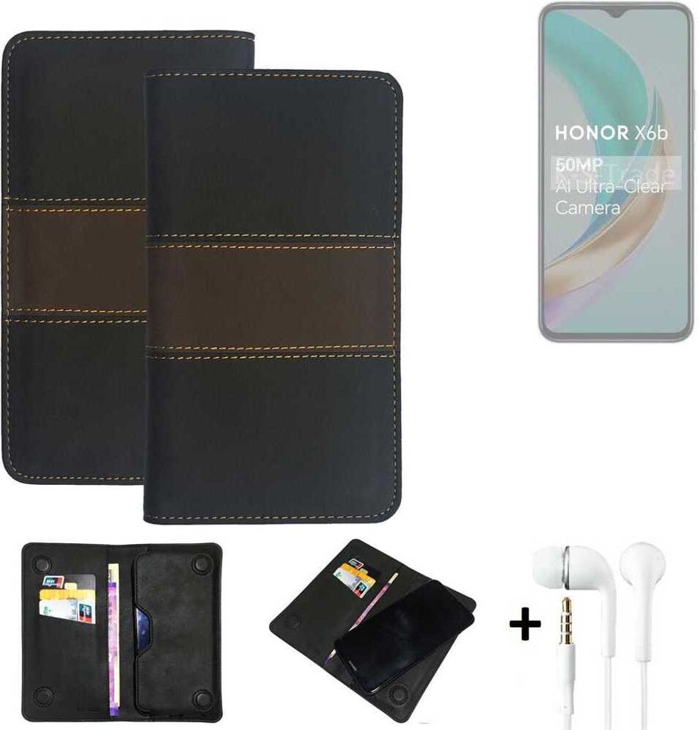 K-S-Trade Handyhülle + Kopfhörer kompatibel mit Honor X6b Schutzhülle Walletcase Bookstyle Tasche Schutz Case Hülle Wallet Cover Kunstleder