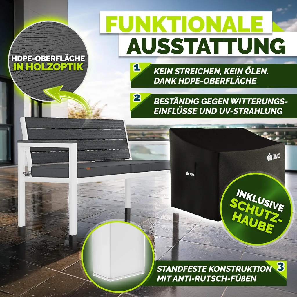 Banc de jardin résistant aux intempéries et UV avec housse protectrice - 4