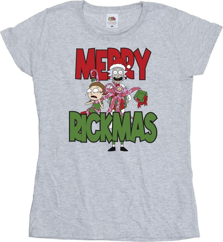 Rick And Morty - "Merry Rickmas" T-Shirt für Damen BI38030 (S) (Grau)