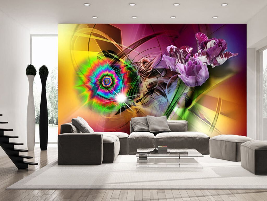 Vlies Fototapete 350x256 cm Tapeten Wandtapete XXL Abstrakt Blumen bunt a-A-0172-a-a