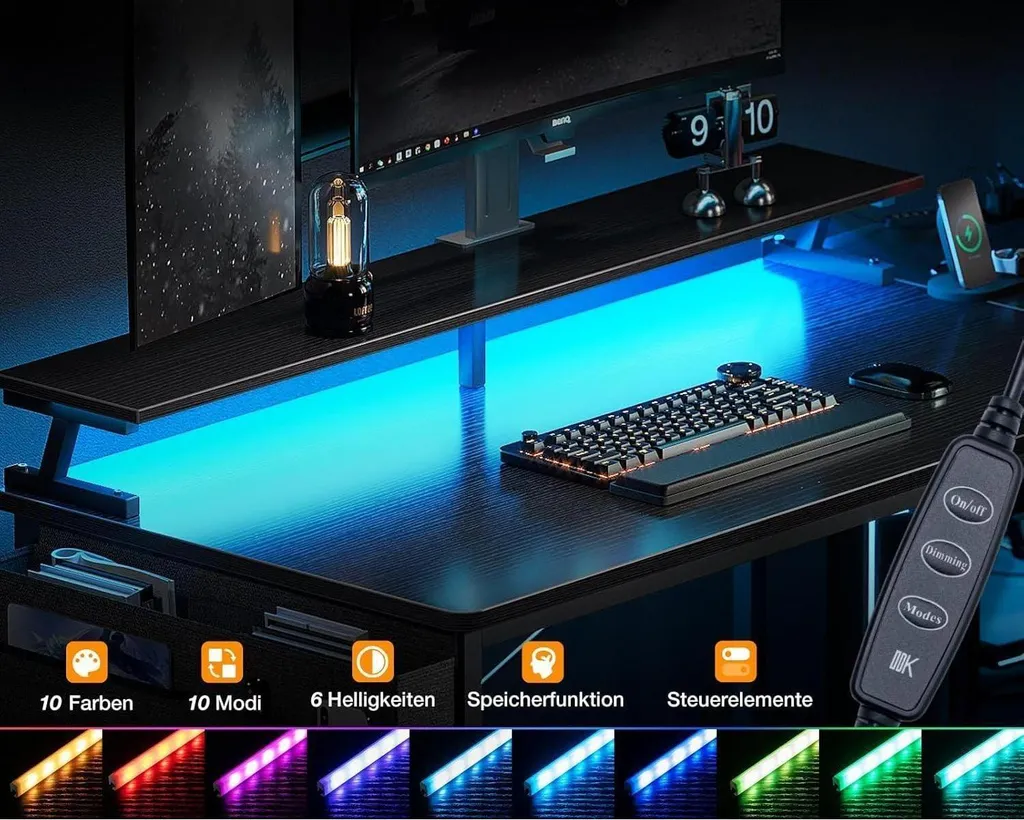 Bureau Informatique d'Angle ODK 140x80cm Stable Table LED Noire - 4