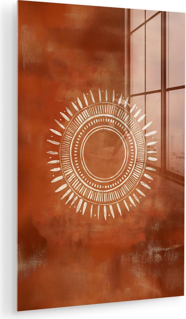MuchoWow Glasbilder - Bilder auf Wandbild - Foto auf Glas Abstrakt - Linien - Sonnenstrahlen - Rötlichbraun 20x30 cm Wanddekoration aus Glas - Acr...