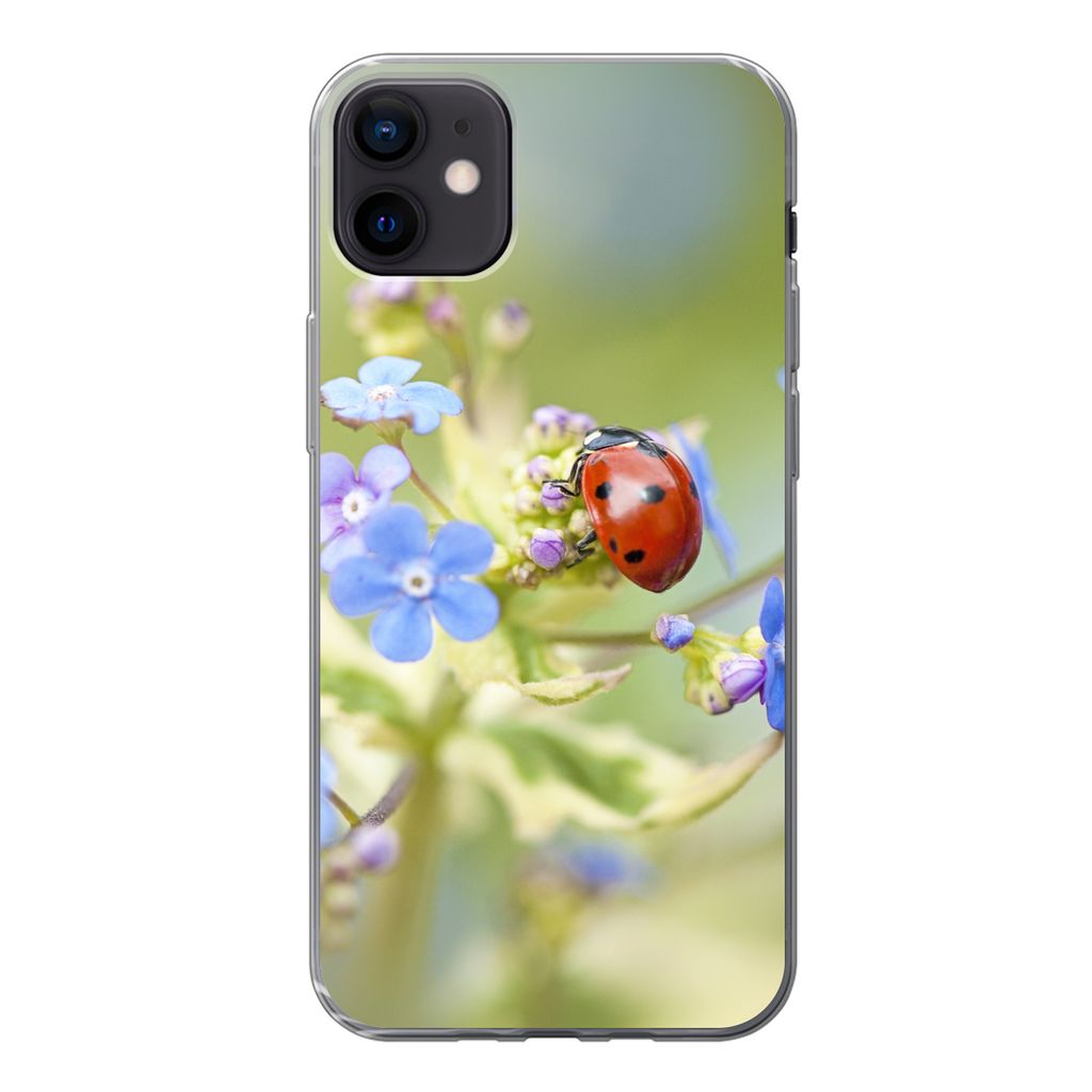 MuchoWow Handyhülle Schutzhülle Hülle für iPhone 12 mini Marienkäfer - Blume - Frühling Silikon Softcase Handy Hülle - Bild
