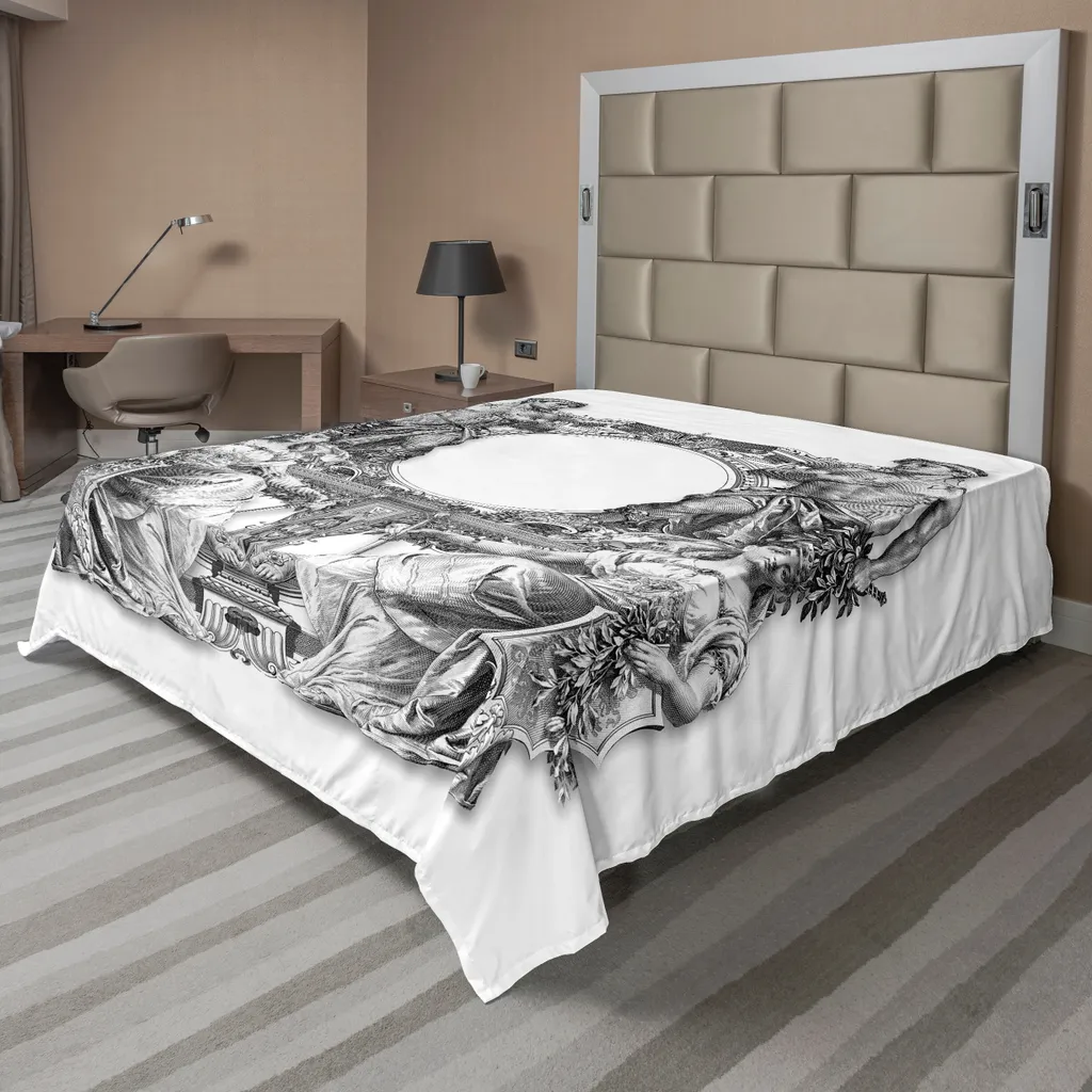 Drap Supérieur Confortable Motif Cadre Ancien Noir et Blanc 275x260