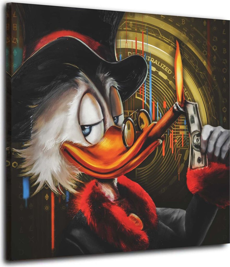 Rich Duck Trading Comic Leinwandbild Wandbild Deko Kunst XL: 60x60x2cm