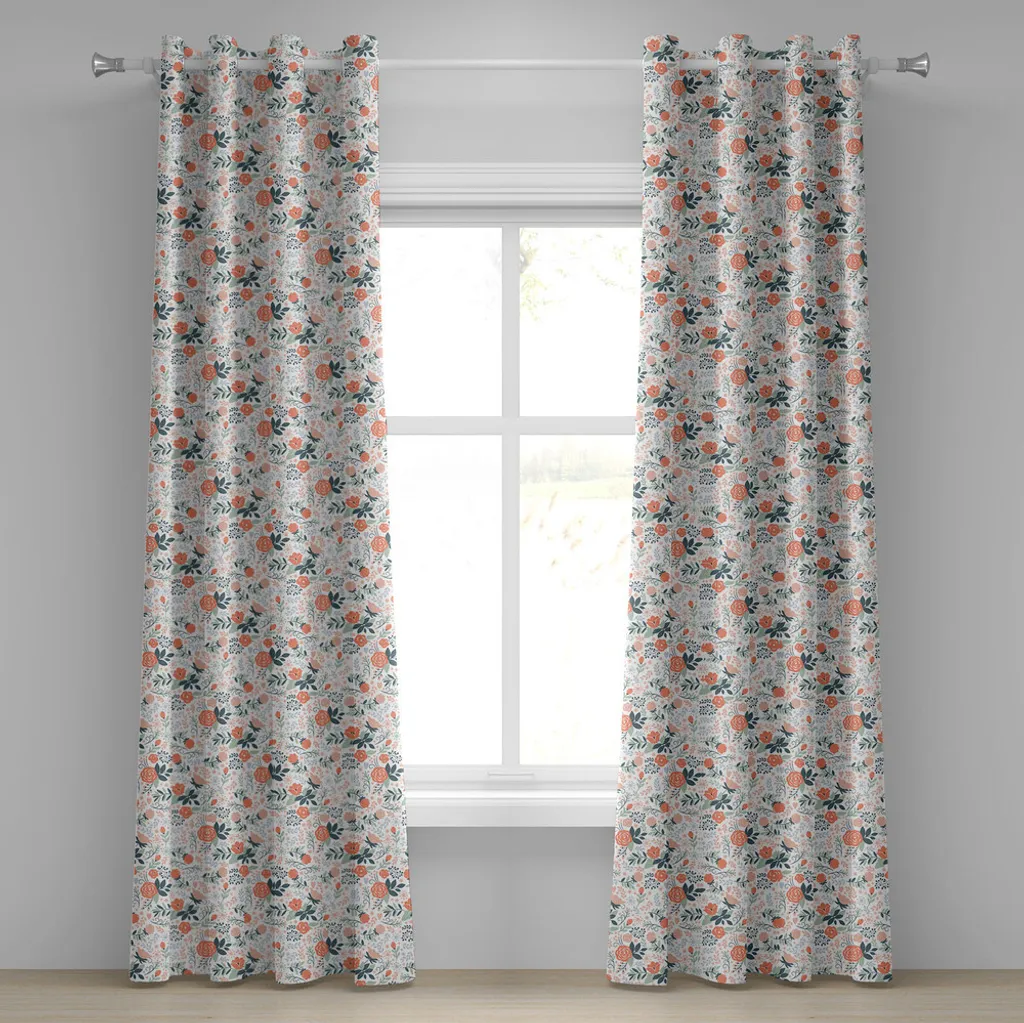 Rideau à œillets fleurs fanées 280x245 cm ABAKUHAUS Vert Amande Saumon