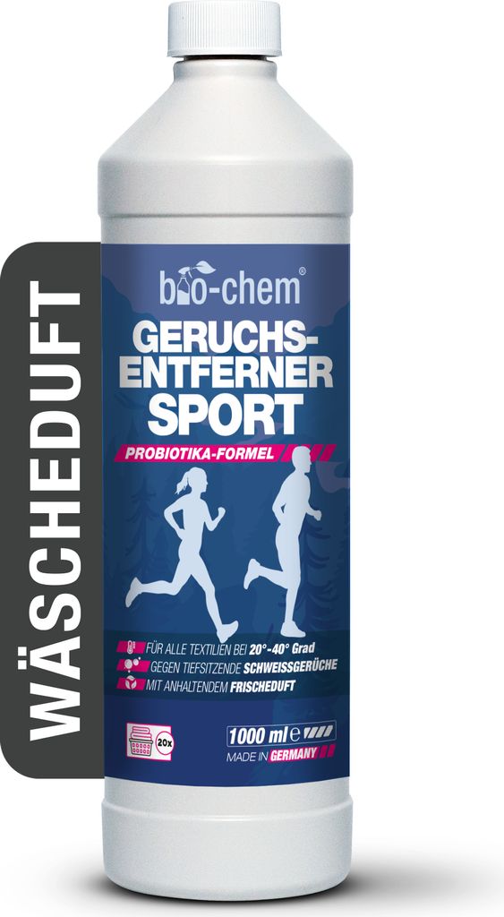 bio-chem Geruchsentferner & Wäscheduft Sport 1000 ml - Effektiv gegen Schweiß Geruch aus Wäsche & Kleidung - Probiotischer Waschzusatz für Outd...
