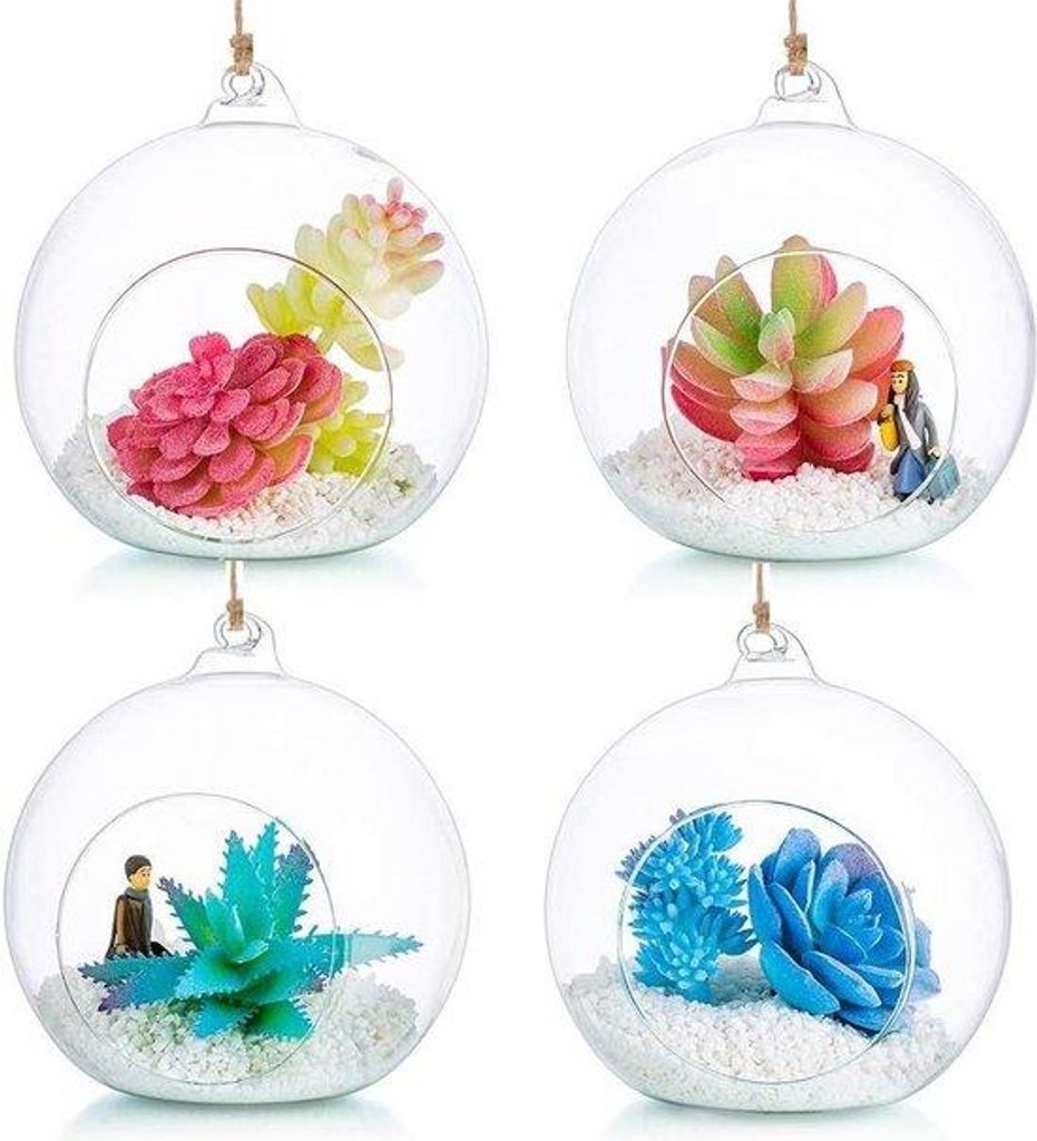 Hängeende Glaskugeln Terrariums - 4 Stücke Glas-Topf - große Öffnung Luft-Variablen Pflanzen-Blumen-Korb Hänge - 4,72 Zoll - für Heim-Party H...