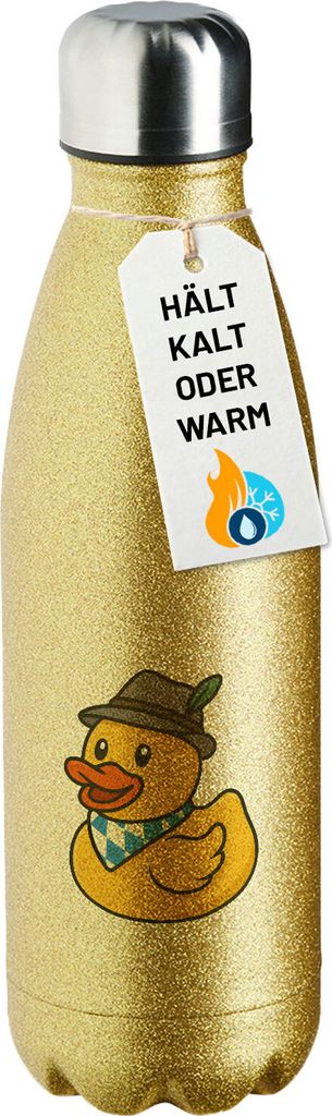 Huuraa Trinkflasche Quietscheente Bayern Gummiente 500ml Gold Edelstahl Wasserflasche Trinkflasche Geschenkidee