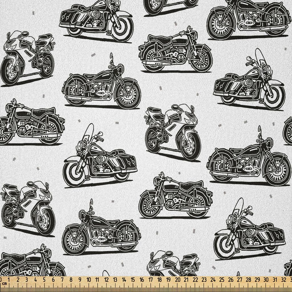 ABAKUHAUS Motorrad Microfaser Stoff als Meterware , Retro- Motorrad-Zeichnungen von altmodischen und modernen auf weißem Hintergrund, 10 M (230 x ...