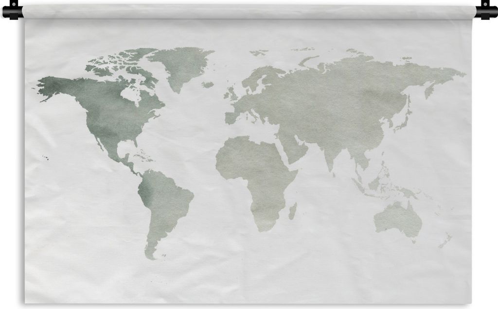 MuchoWow Wandteppich Wandbehang Weltkarte - Grau - Weiß 120x80 cm Tapisserie Dekoration Wandtuch - Wanddekorationen - Wandtücher
