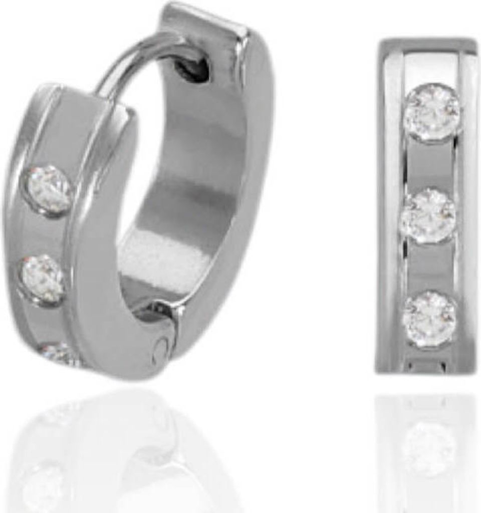 Edelstahl Scharniercreolen Ohrringe 13mm mit Zirkoniasteinen