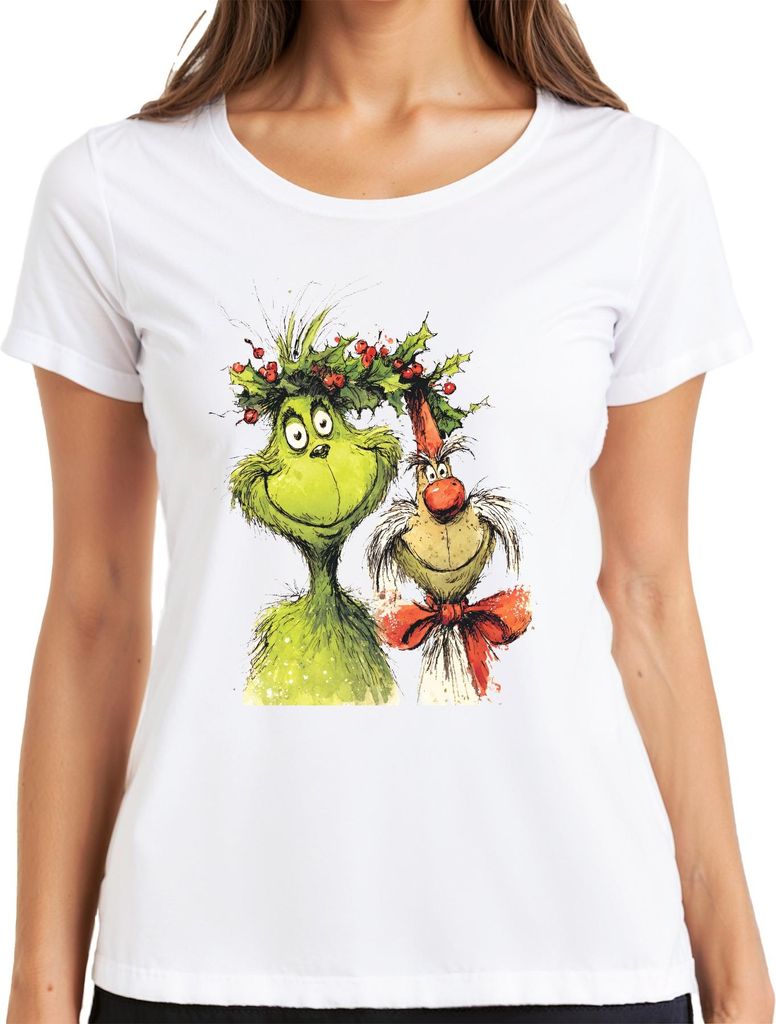 Grinch Weihnachten lustig Grinchkopf Max Hund Geschenk Retro Damen T-Shirt, Weiß, L