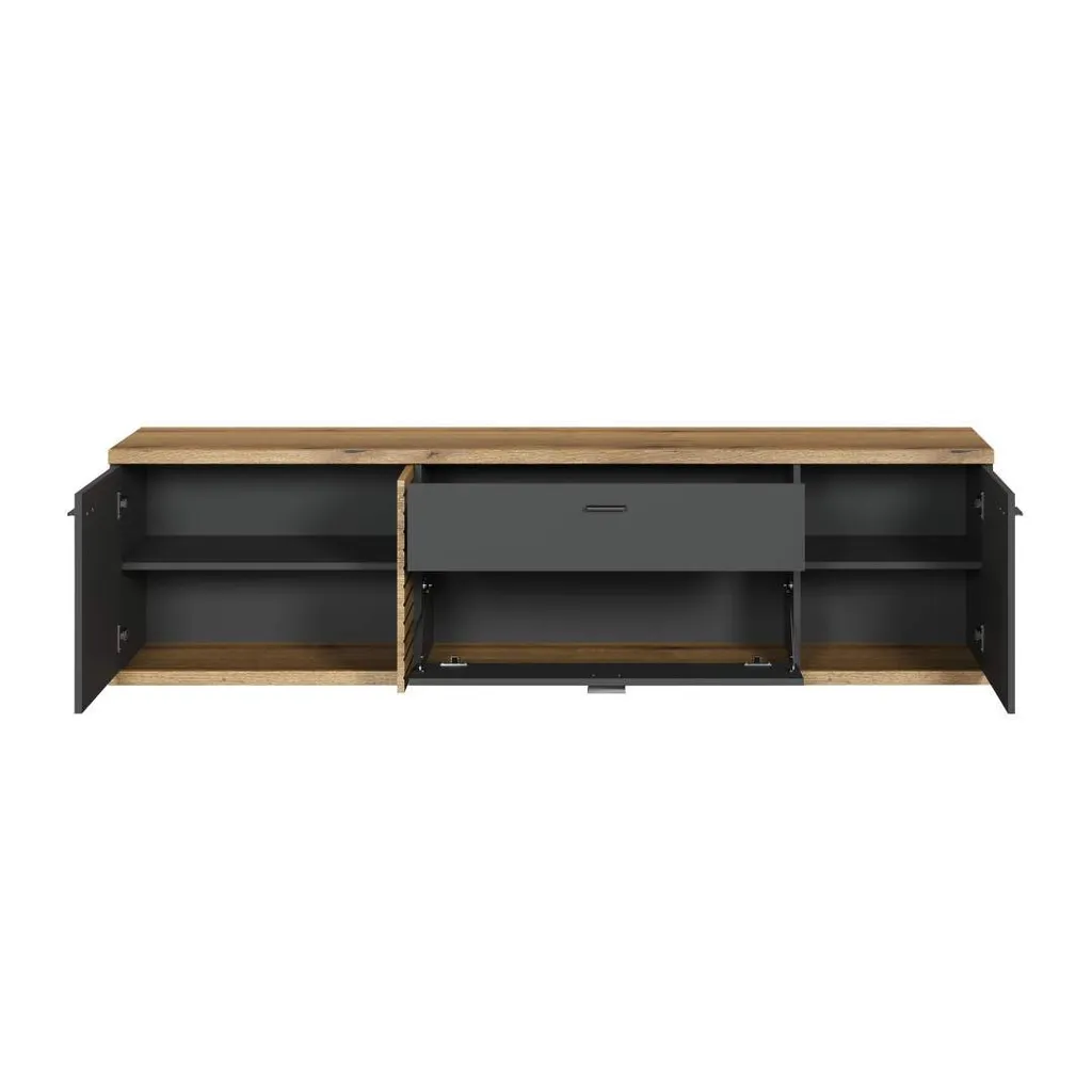Meuble TV Norris pour Salon Gris et Chêne - Support Écran Plat avec Niches