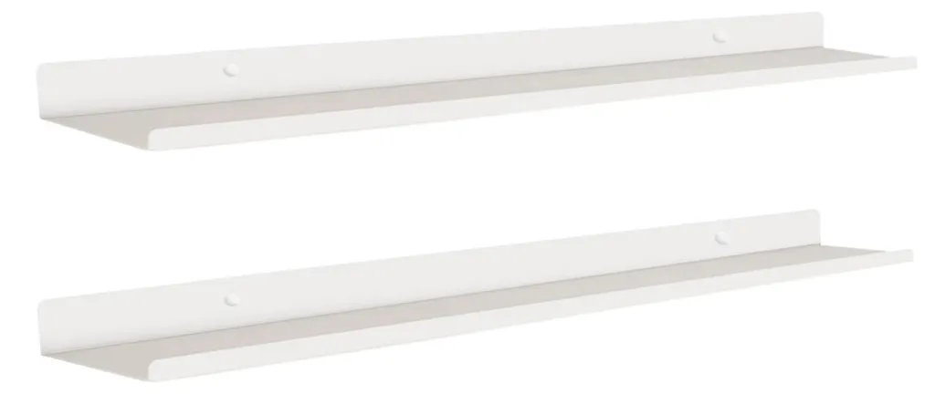 Étagère Murale Métal Blanc 110 cm sans Vis Visible - Lot de 2 Gain de Place