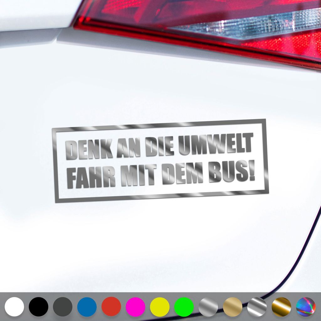 PantherPixel Fahr Mit Dem Bus Aufkleber Reisen Denk An Die Umwelt Sticker Auto Geschenkidee Farbe Chrom-Silber