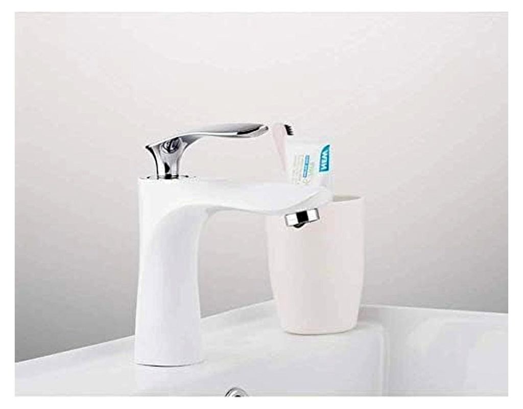 Küchenarmaturen aus Messing in Weiß und Chrom, Waschbecken-Wasserhahn für heißes und kaltes Wasser, Einhand-Badezimmerarmaturen, Mischbatterie