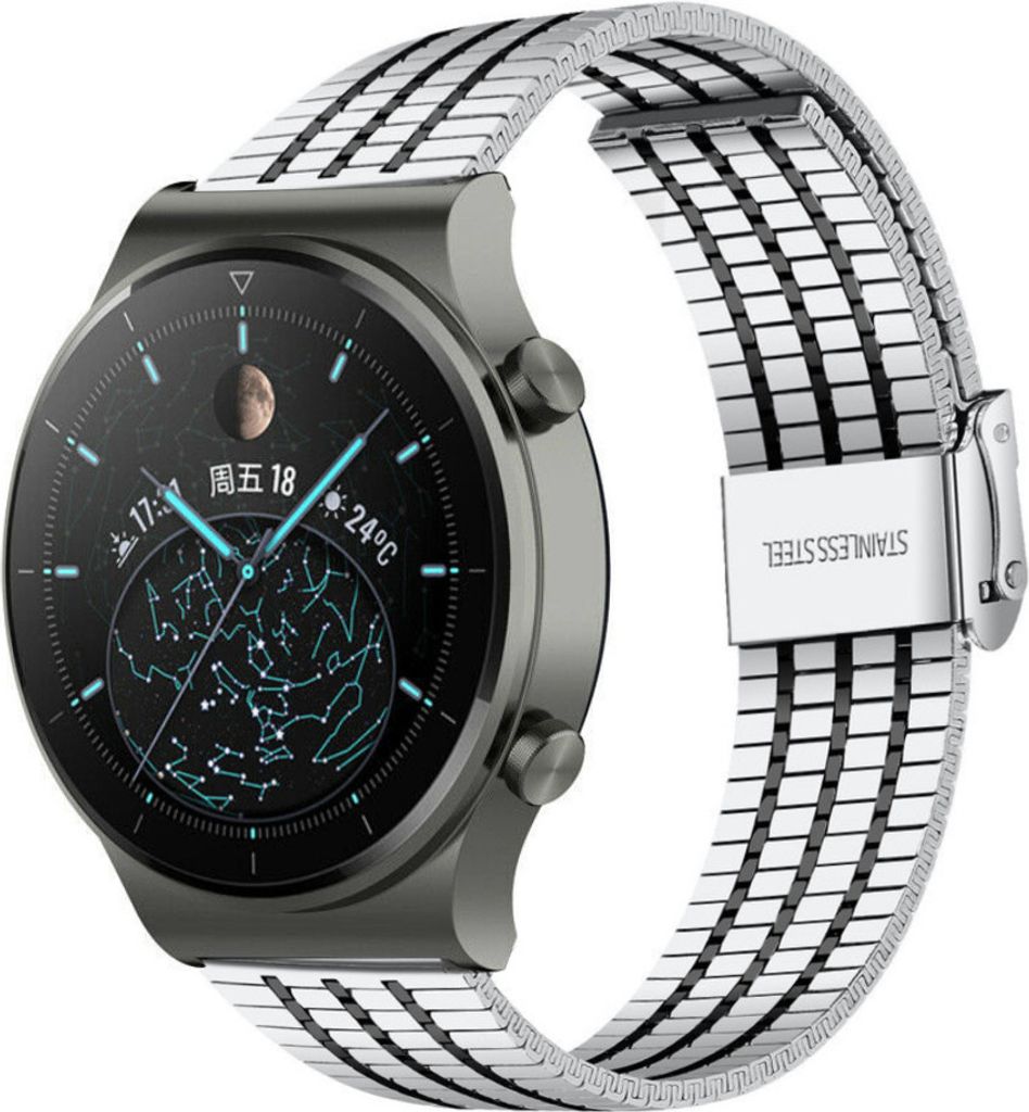 Strap-it Huawei Watch GT 2 Pro Edelstahlarmband (Silber/Schwarz)