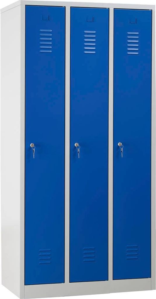 Gürkan Spind lichtgrau, enzianblau 105296, 3 Schließfächer 90,0 x 50,0 x 180,0 cm