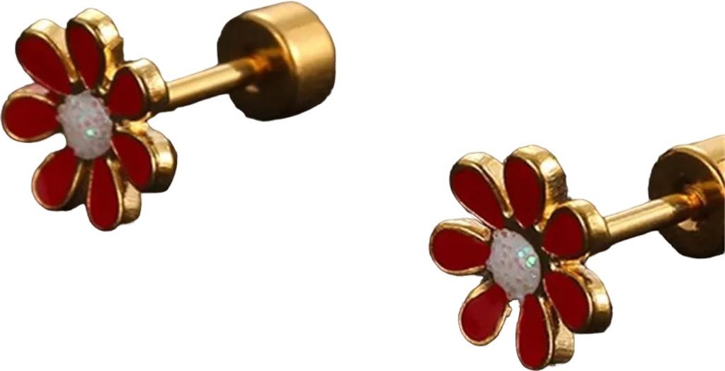 Ohrringe Flower in Gold und Rot – Stilvoller Schmuck für empfindliche Haut KP21746