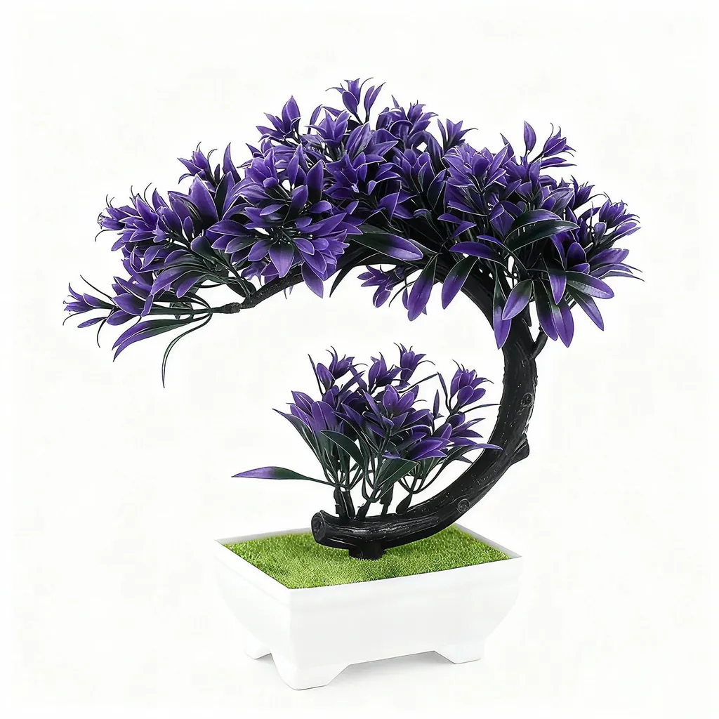 Arbre artificiel créatif et réaliste violet avec pot pour déco bureau