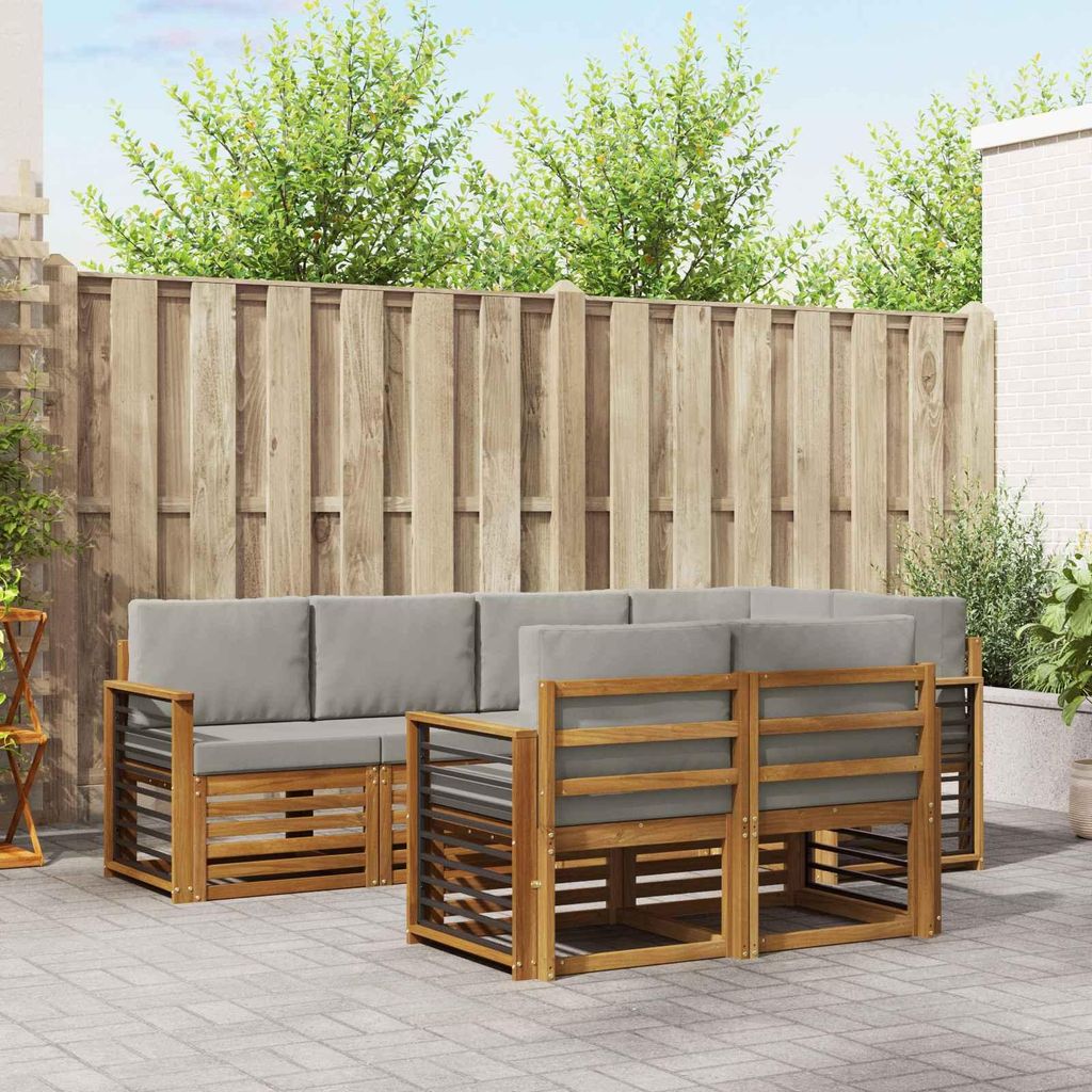 "Summerschlussverkauf"Sofagarnitur - CLORIS - Balkonmöbe/Sitzgruppe - 7 pcs - Moderne Design - Natürlich und Hellgrau Massivholz Akazie - Gartens...