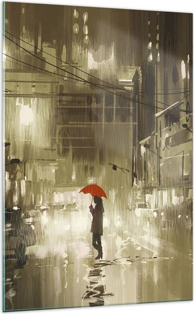 Bilder auf glas - Einteilig - Illustration Katastrophe Städtische Straße Regen - 70x100cm - Glasbilder - Wandbilder - Bilder - Wanddekoration aus...
