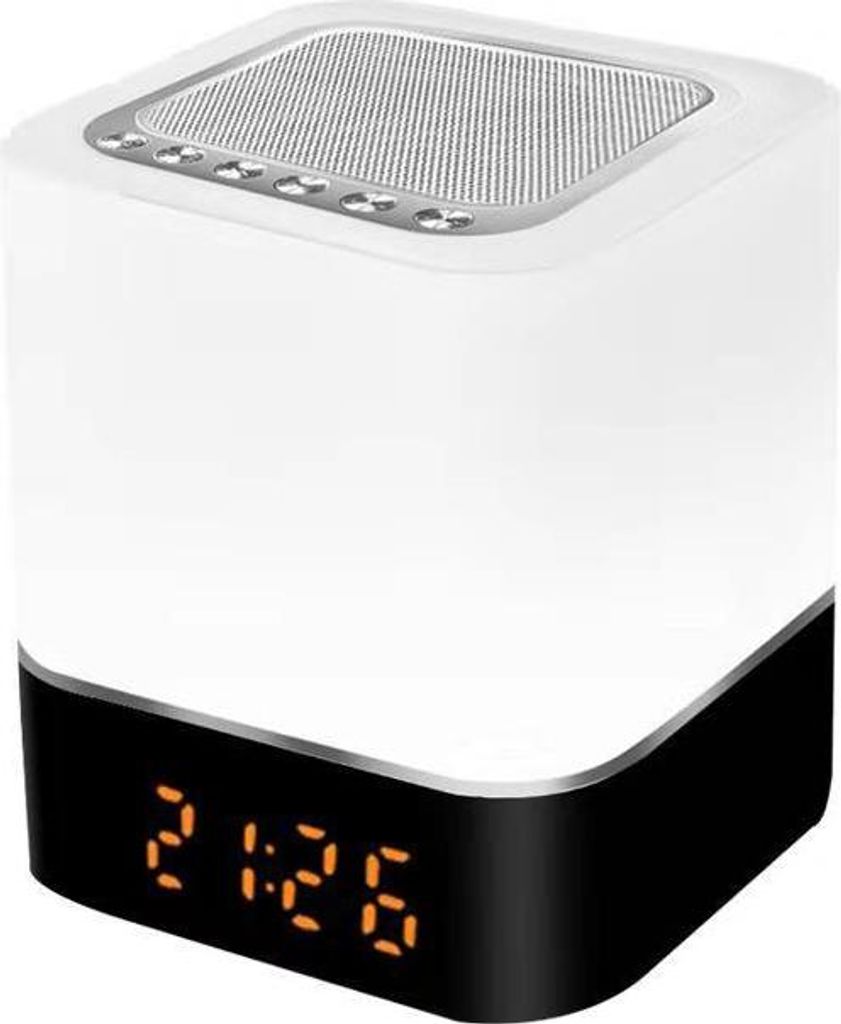ZELURXX LED Atmosphären Touch Lampe Bluetooth Lautsprecher mit Uhr, RGB Nachtlicht, Wecker, 1200mAh Akku, SD Karten Slot, tragbar für Zuhause