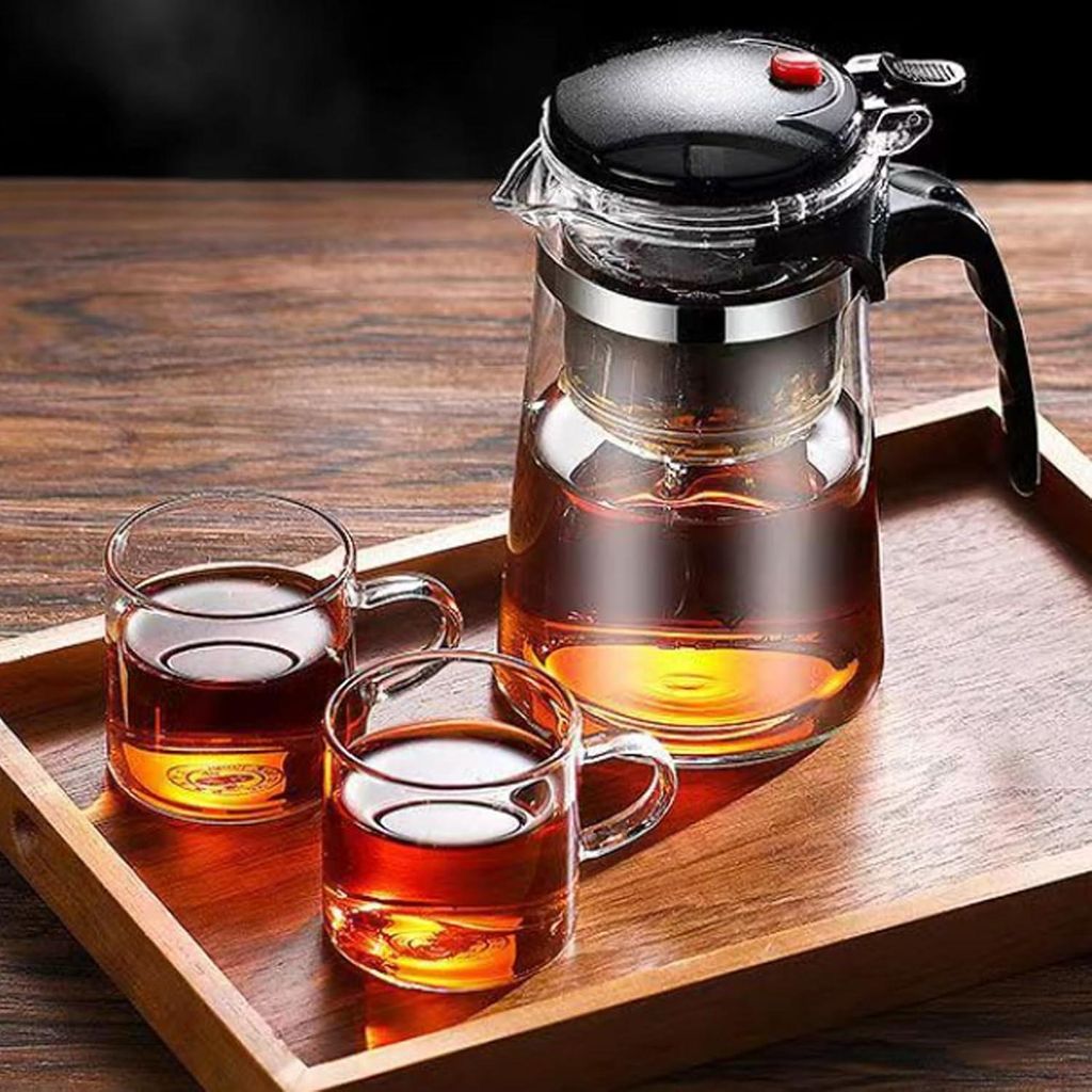 Teekanne mit Sieb und Teeglas 500 ml - klare Teekanne für losen Tee mit Teelöffel - Tee-Zubehör für Kungfu-Tee und Kaffee