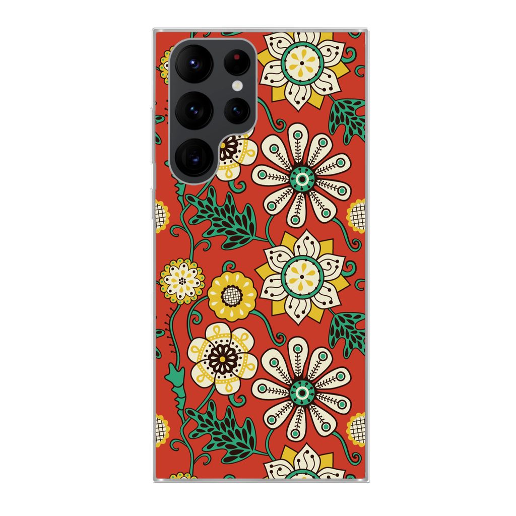 MuchoWow Handyhülle Schutzhülle Hülle für Samsung Galaxy S22 Ultra Design - Blumen - Hippie - Retro Silikon Softcase Handy Hülle - Abbildung