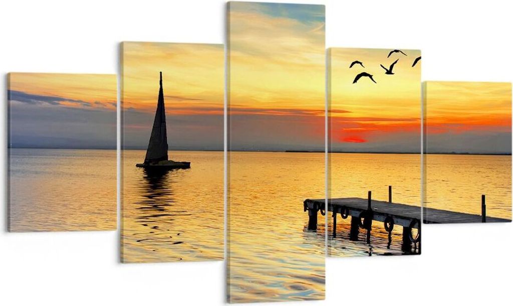 Bild auf Leinwand - Leinwandbild - Strand landschaft wasser brücke - 125x70cm - Wand Bild - Wanddeko - Leinwanddruck - Bilder - Kunstdruck - Leinw...