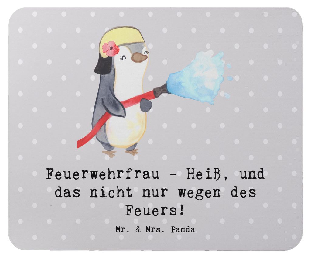 Mr. & Mrs. Panda Mousepad Feuerwehrfrau Heiß - Grau Pastell - Geschenk, Beruf, Geschenke für Berufstätige, Heldinnen, Leidenschaft, Mouse Pad, F...
