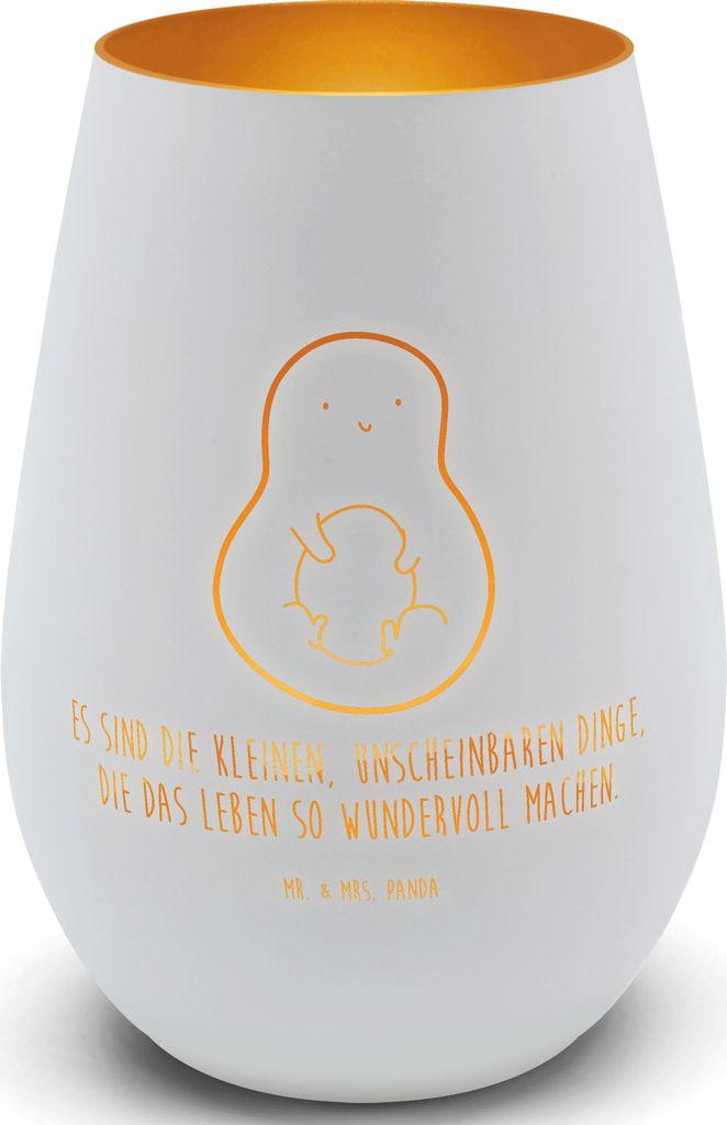 Mr. & Mrs. Panda Kerzenhalter Avocado Kern - Weiß - Geschenk, Teelichthalter, Pflanze, Glas, Outdoor Windlicht, Laterne, Baby, Spruch Leben, Liebe...