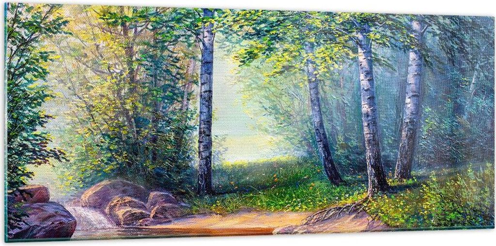 Bilder auf glas - Wiese Wasser Baum - 120x50cm - Glasbilder - Wandbilder - Kunstdruck - zum Aufhängen bereit - Wanddekoration aus Glas - Glas Bild...