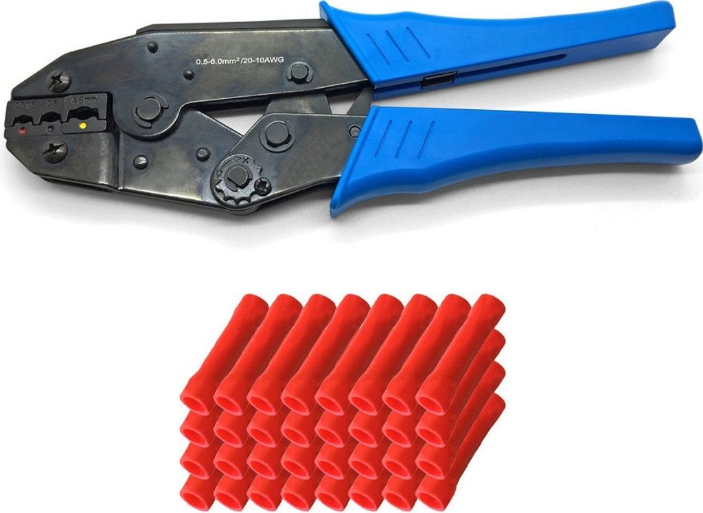 ARLI Crimpzange 0,5 - 6 mm² + 50 x Stoßverbinder rot 0,5 - 1,5 mm²