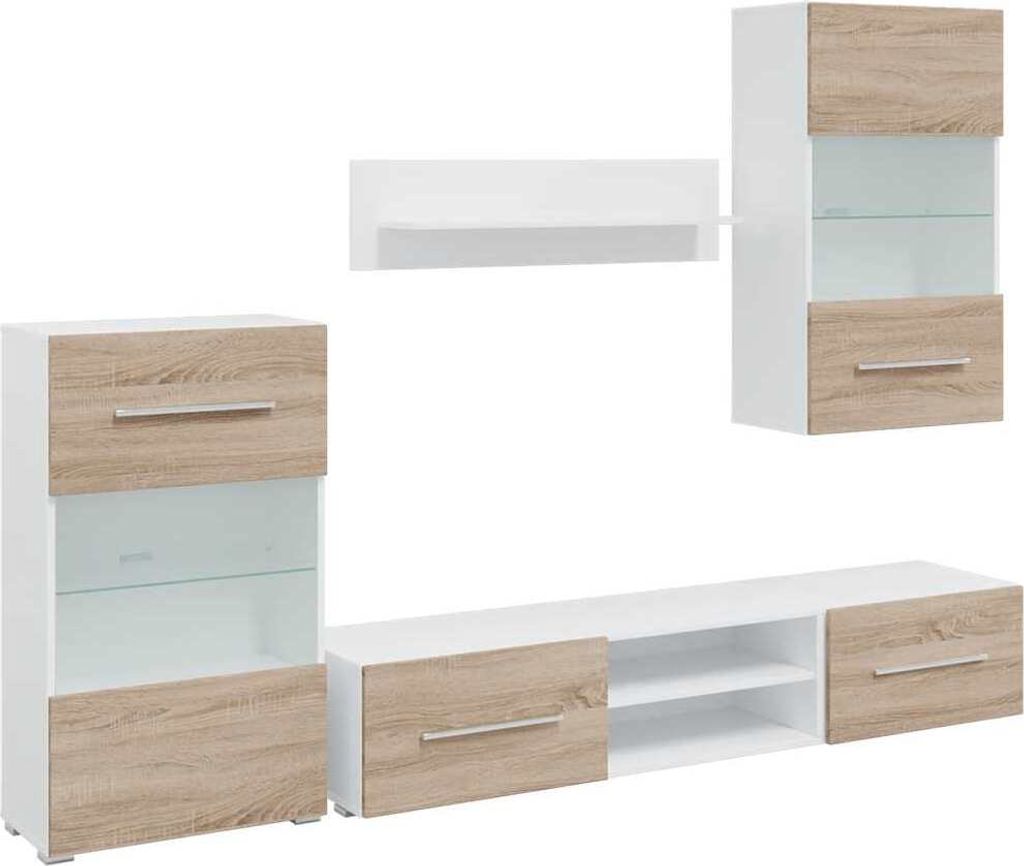 "WINTER SALE" 5-tlg. Wohnwand, Fernsehtisch - CLORIS - mit LED-Beleuchtung Sonoma-Eiche Holzwerkstoff - TV-Schränke NeuMöbel599485