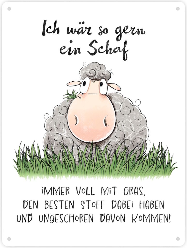 Schaf Metallschild XXL in 28x38 cm mit Spruch ich wär so gern ein Schaf