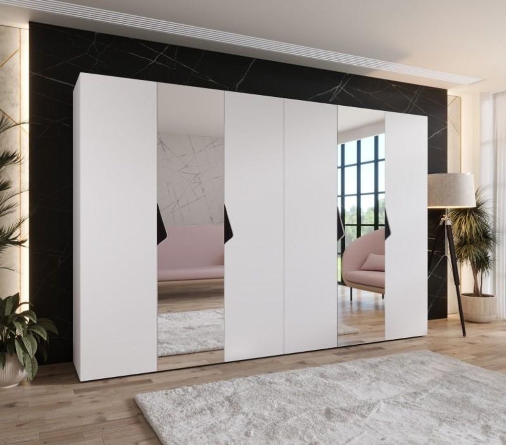Eleganter Spiegelschrank 300 cm AMARIS 2 - weiß / schwarze Griffe