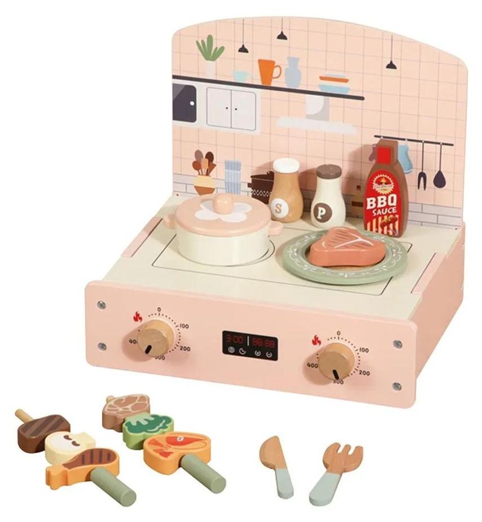 Kinderspielküche aus Holz - Küchen-Spielset - Mit Spiellebensmitteln & Zubehör - Kochset - Ohne Batterien - 3–6 Jahre - Rosa