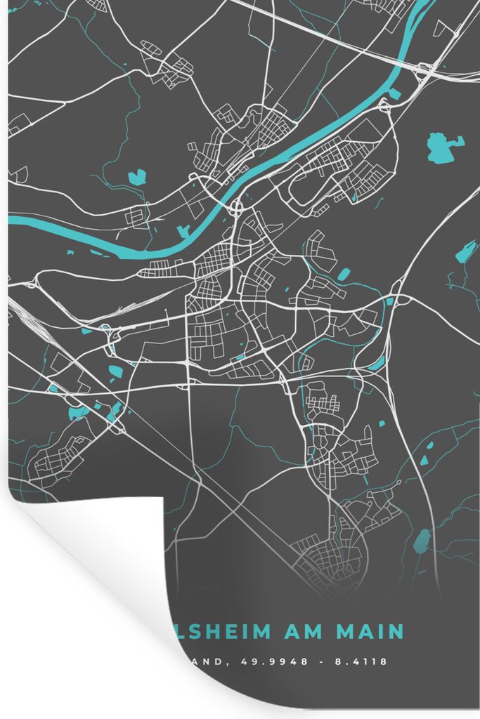 MuchoWow Wandtattoo Wandsticker Wandaufkleber Blau - Deutschland - Karte - Stadtplan - Rüsselsheim am Main 80x120 cm Selbstklebend und Repositio...