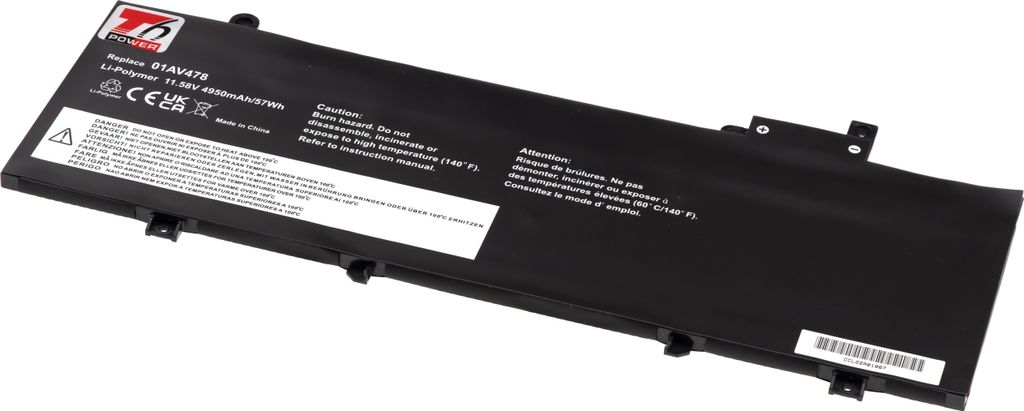 T6 Power Akku für Lenovo Laptop, Teilenummer 01AV478, Li-Poly, 11,58 V, 4950 mAh (57 Wh), schwarz