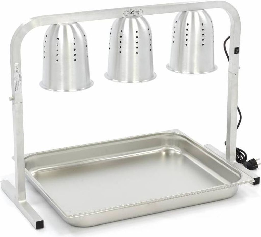 Maxima - Gastro Wärmelampe - 3 Lampen - inkl. Lampen und 1 x 2/1 GN -Behälter