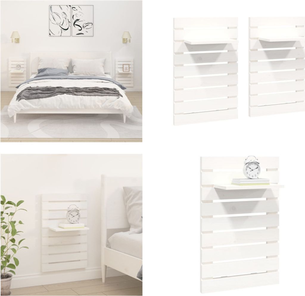 vidaXL Wand Nachttische 2 Stk. Weiß Massivholz Kiefer - Wand-Nachttischregal - Wand-Nachttischregale - Wandmontierte Nachttischregale - Schweberegal