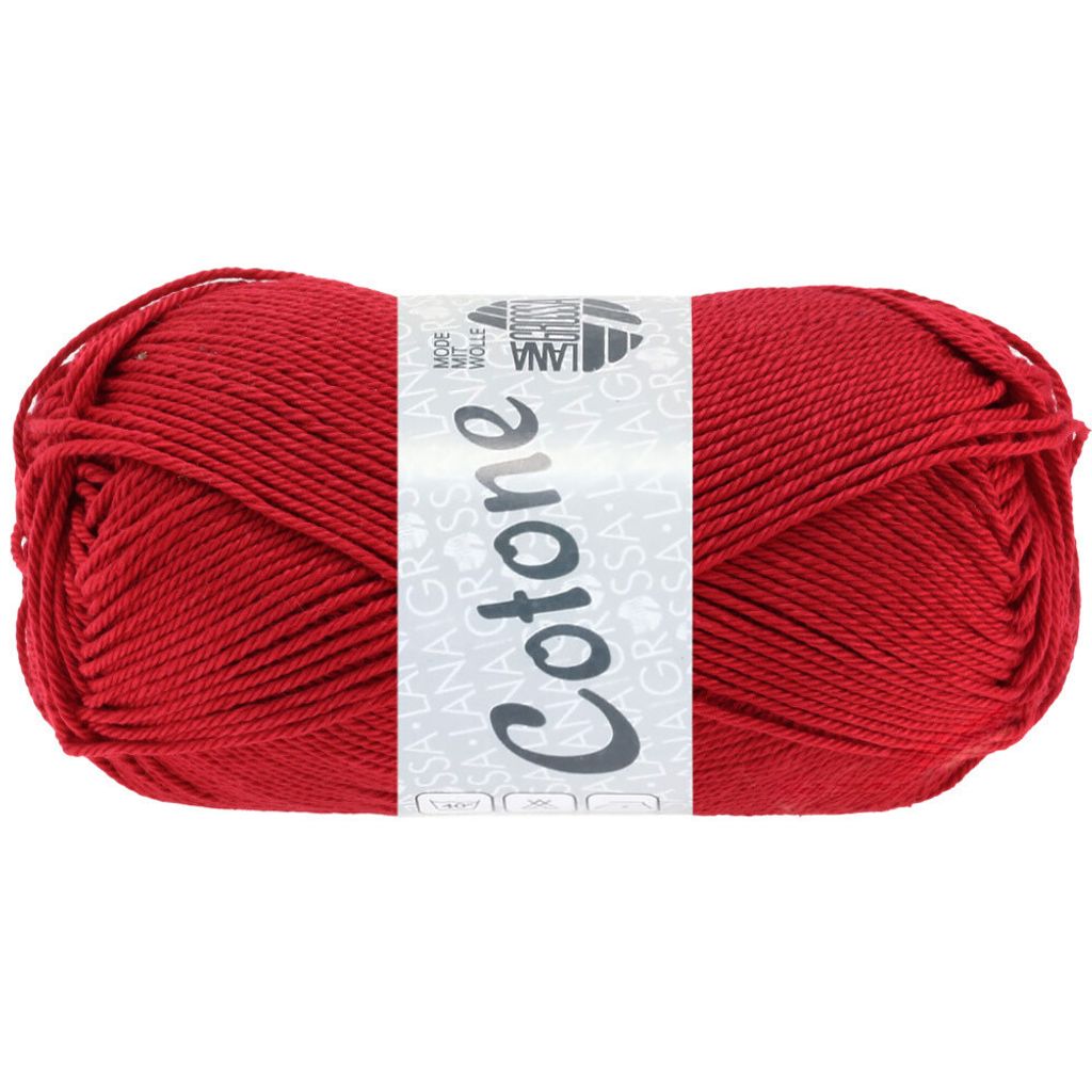A ball of red yarn with a label.