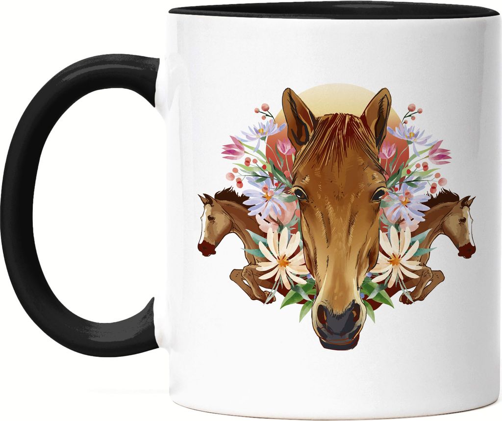 Pferd Tasse Schwarz Hengst Liebe Reiten Pferde Produktbild 